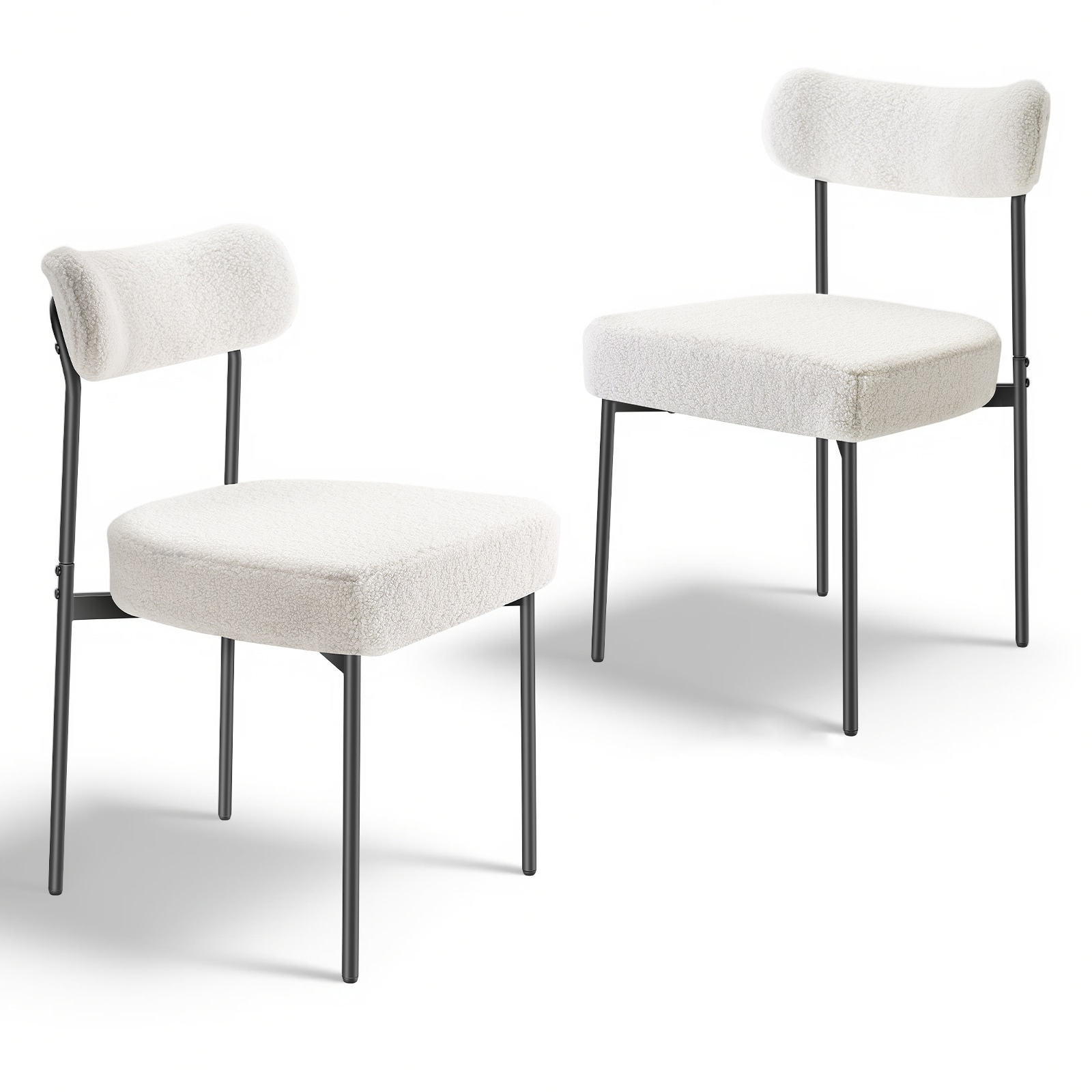 Set Of 2 Boucle Dining Chairs Modern Kitchen Chair Curved Backrest Metal Legs_voghion.com